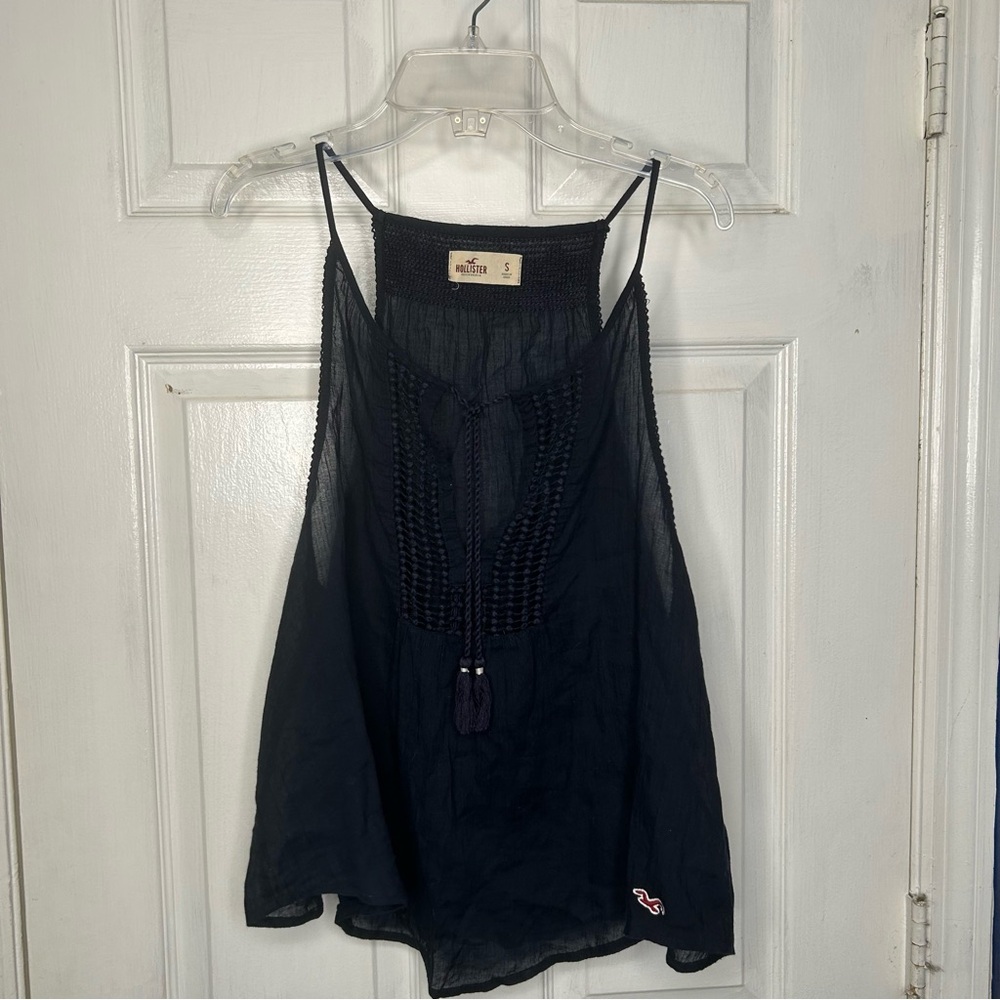 Hollister Black Crochet and Tassel Camisole Top